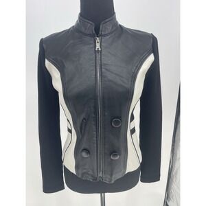 One Girl Who Like White And Black Leather Ribbed‎ Stretch Jacket Women's Small S